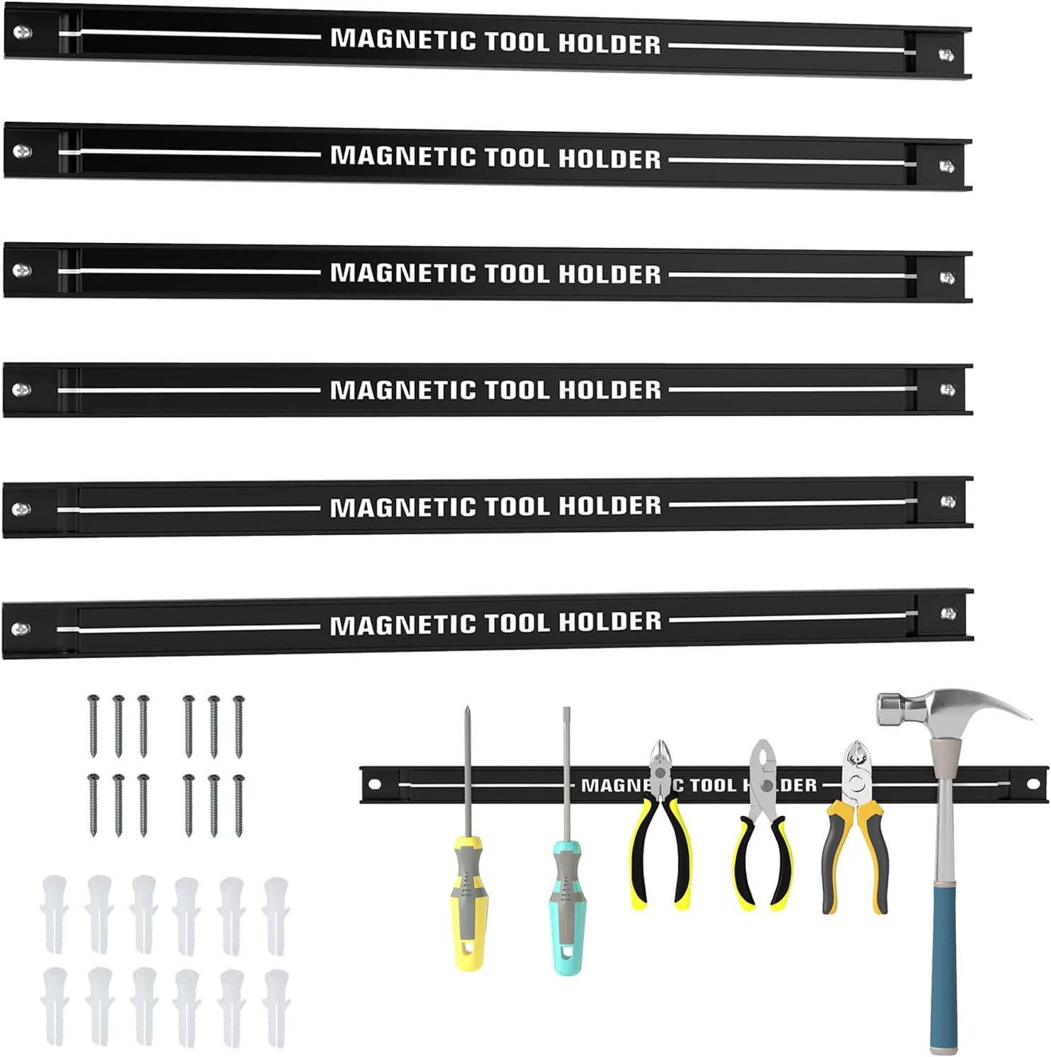 Goplus 6PCS 18" Magnetic Tool Holder, Wall Mounted 176LBS Capacity Magnetic Tool Organizer, Heavy Duty Metal Tool Rack, Tool Magnet Bar, Magnetic Tool Holder Strip for Garage Workshop