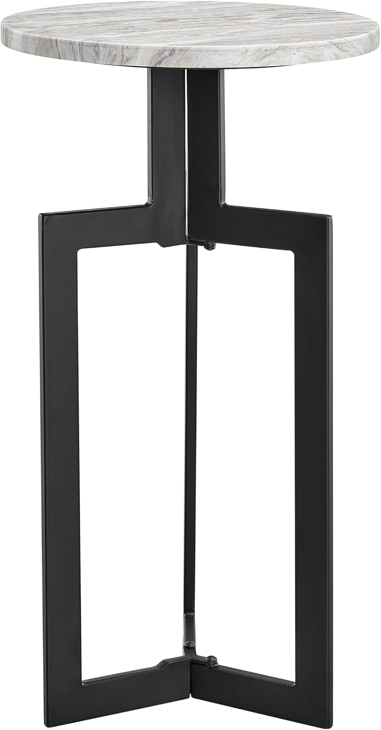 Danya B Black Metal Sculptural Pedestal & Faux Stone Tabletop Accent End ...
