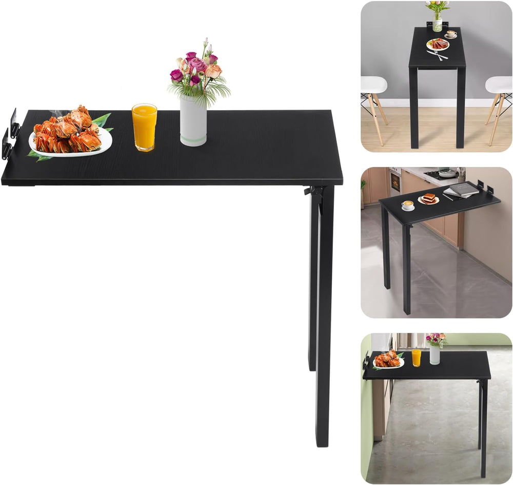 Wall Mounted Folding Table, Solid Wood Multi-Layer Fold Down Desk 132lbs Load...