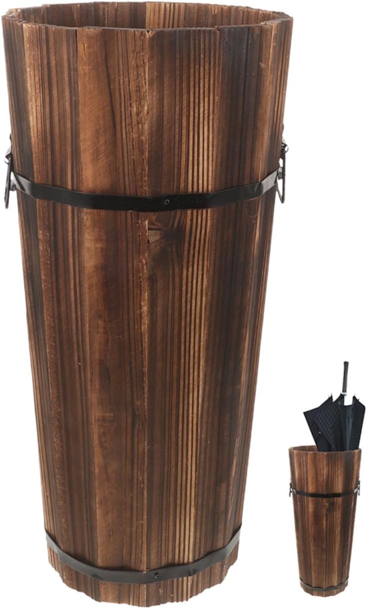 MAGICLULU Handmade Carbonized Wood Stand Modern Umbrella Stand Storage Tube for Umbrellas Walking Sticks and Decorative Fans Indoor Outdoor