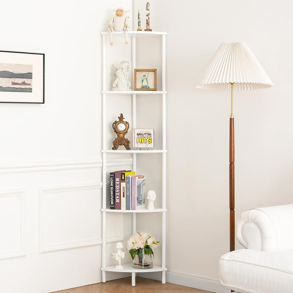 Yoobure Corner Shelf Stand, 5-Tier Bookshelf, 65" Tall Shelves for Bedro...