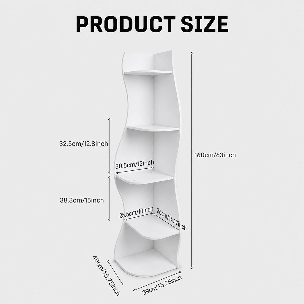 5-Tier Corner Shelf, Space-Saving Storage for Living Room