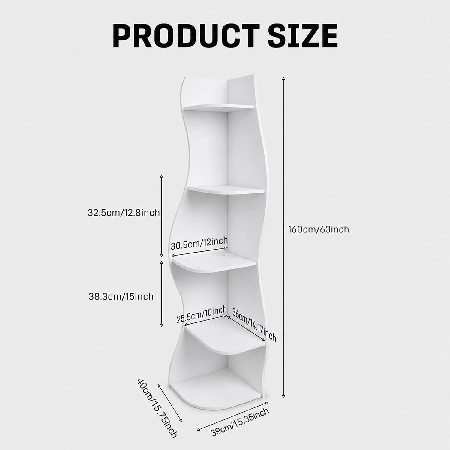 5-Tier Corner Shelf, Space-Saving Storage for Living Room