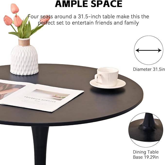 3-Pieces 31.5" Round Dining Table Set for 2, Black Dining Table & PU & Velvet Upholstered Dining Chairs Set of 2 for Kitchen Dining Room Apartment Small Space(Black & Orange Chairs)