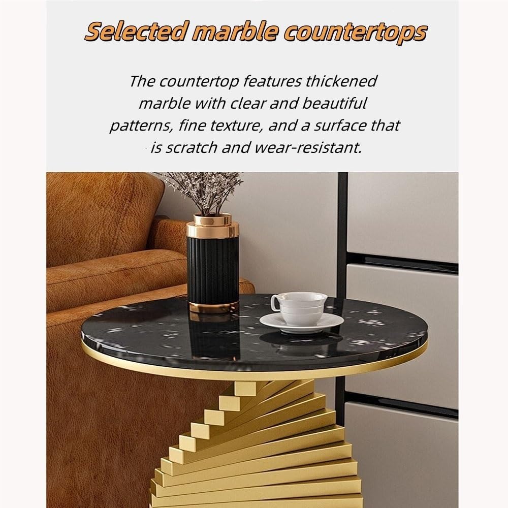 Round Marble Table Coffee Table, Luxury Living Room Side Table, Modern Bedroo...