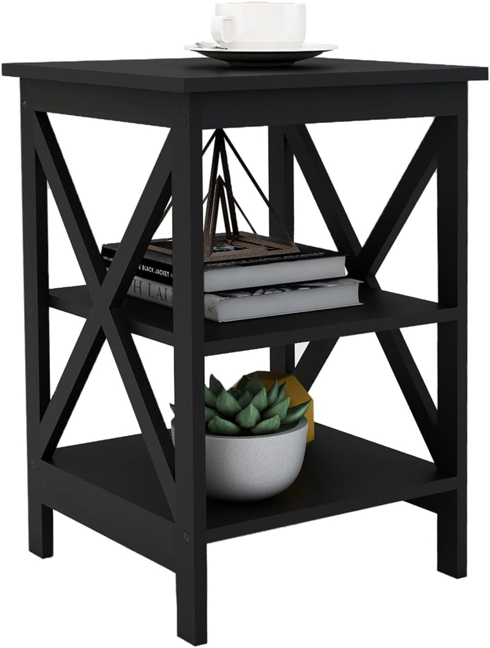 Oxford Small Side Table Black, 15.75W x15.75D x24.02 H Square End Table with ...