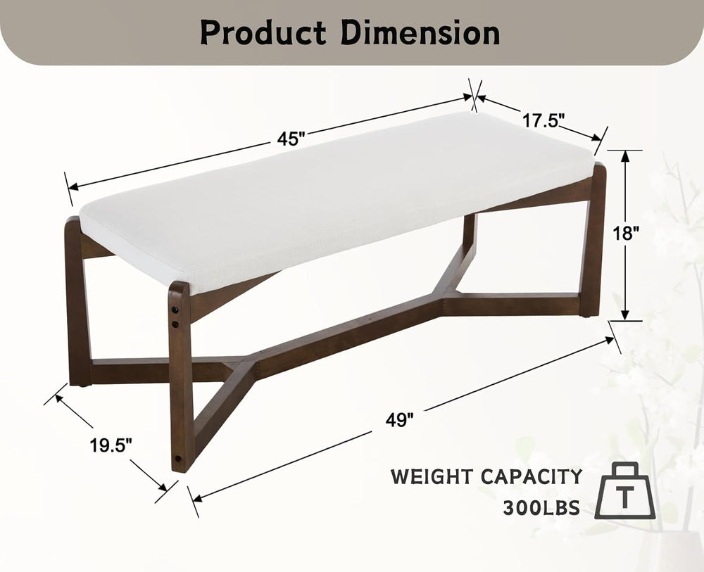 CIMOTA 49 Inch Modern Entryway Bench, Upholstered Bedroom Bench with Solid Wo...