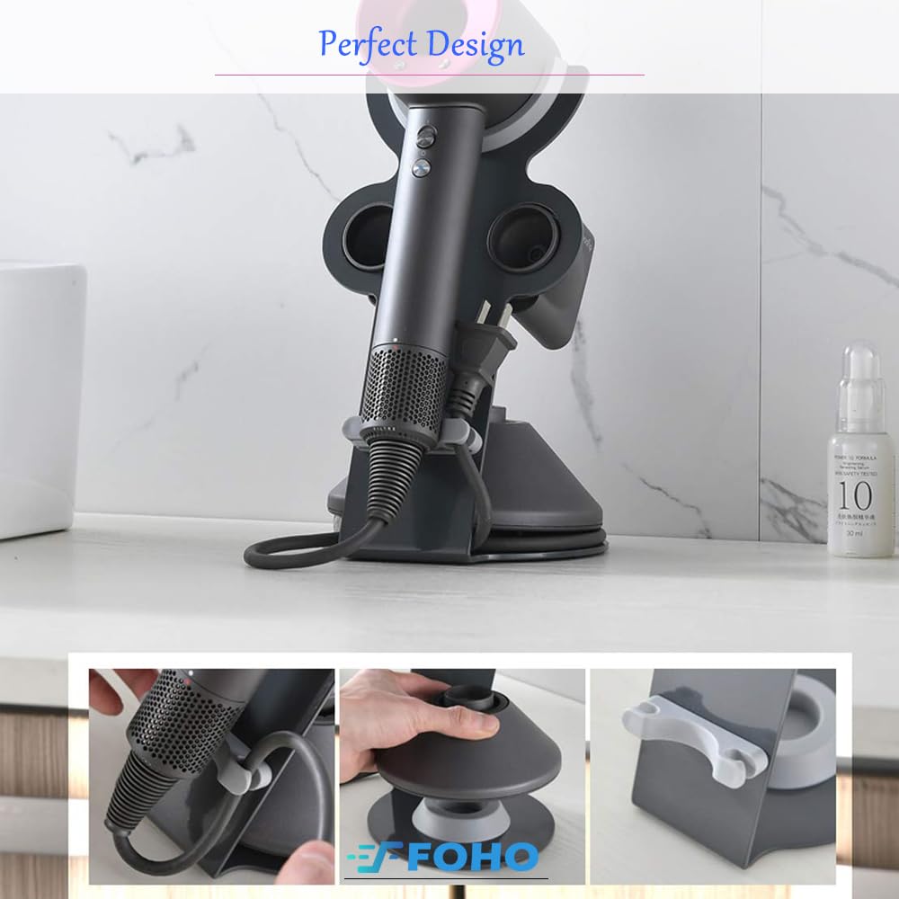 Foho Hair Dryer Holder for Dyson Supersonic, Magnetic Stand with Power Plug Cable Organizer, Bathroom Organizer Supersonic Dryer, Diffuser and Nozzles