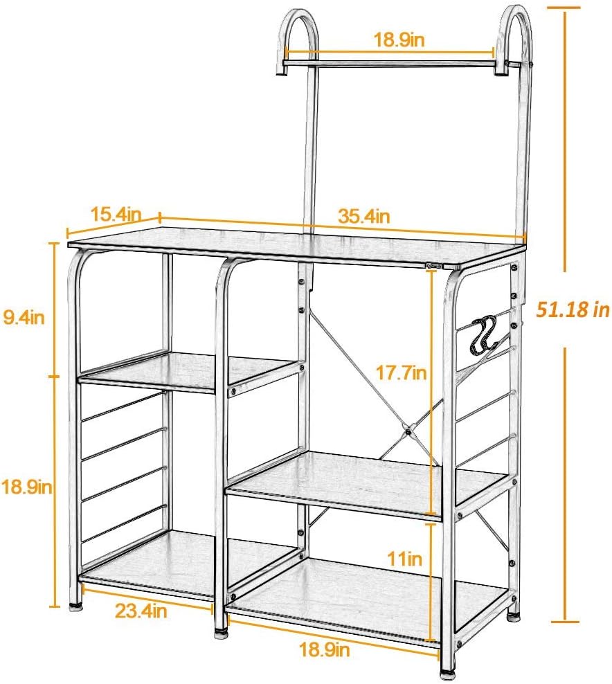 soges Microwave Cart Coffee Station, Kitchen Bakers Rack, Utility Microwave Oven Stand Storage Cart, Workstation Shelf, White Oak 172-MO