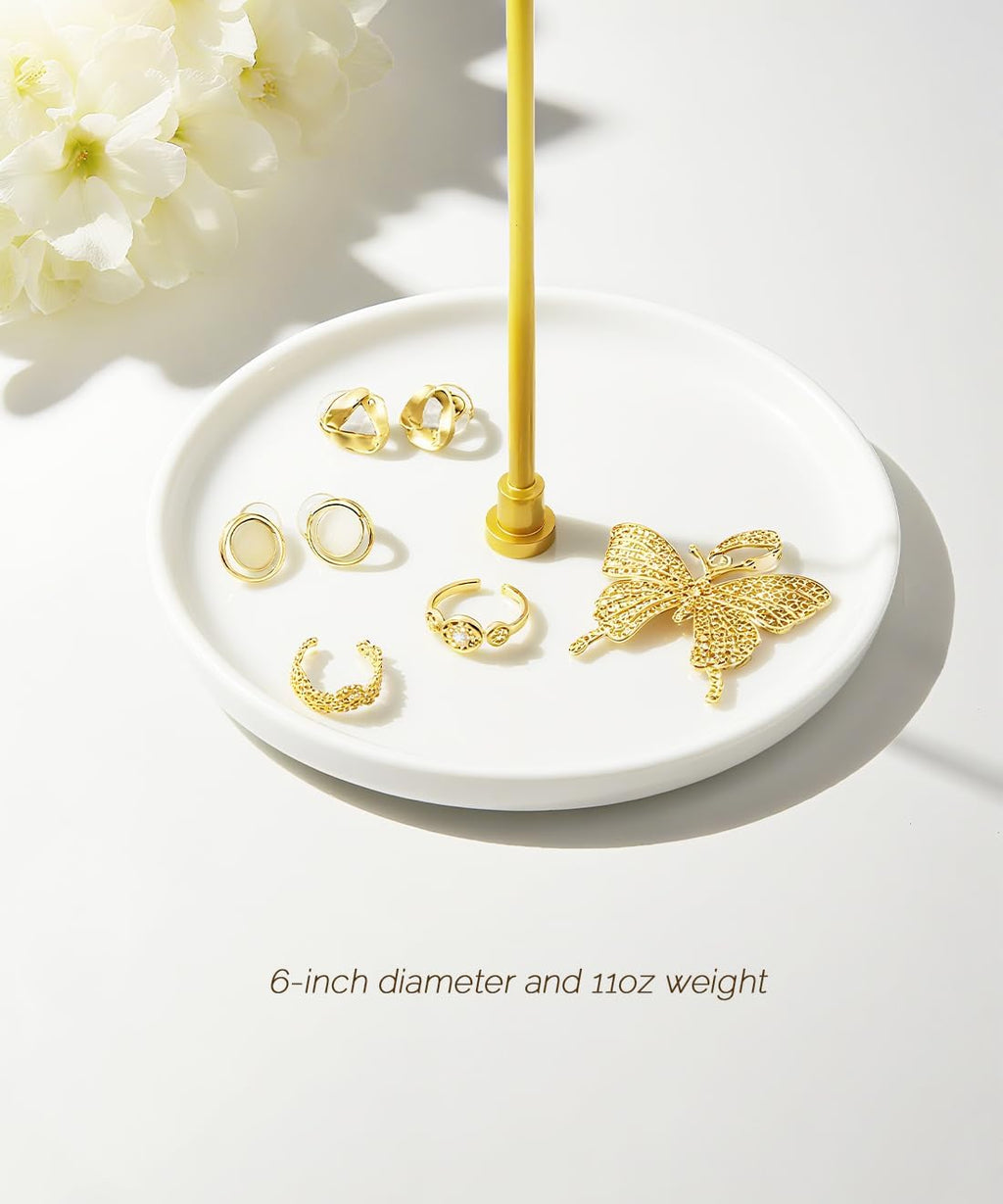 VROOMIUM Necklace Holder Stand - 6in Ceramic Base X 1ft Height, Aesthetic Decor for Bedroom, Jewelry Organizer for Necklace, Bracelets, Rings, Exhibidor de Collares- Classic White