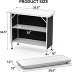 VINGLI Portable Bar Table, 3-Tier Shelves, Mobile Bar Table for Events, Party, Camping, Picnic, Tradeshow, Indoor with Black Skirt, 39 "L x 34" H