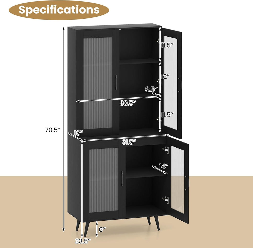 LOKO Kitchen Pantry Cabinet, Freestanding Storage Cupboard with Translucent F...