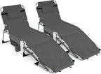 GYMAX Tanning Chair, 3 in 1 Sun Bathing Lounge Chairs with Face/Arm Holes & Side Pocket, Portable Lightweight Face Down Layout Tanning Chair for Outside, Beach, Backyard, Poolside (2, Gray)