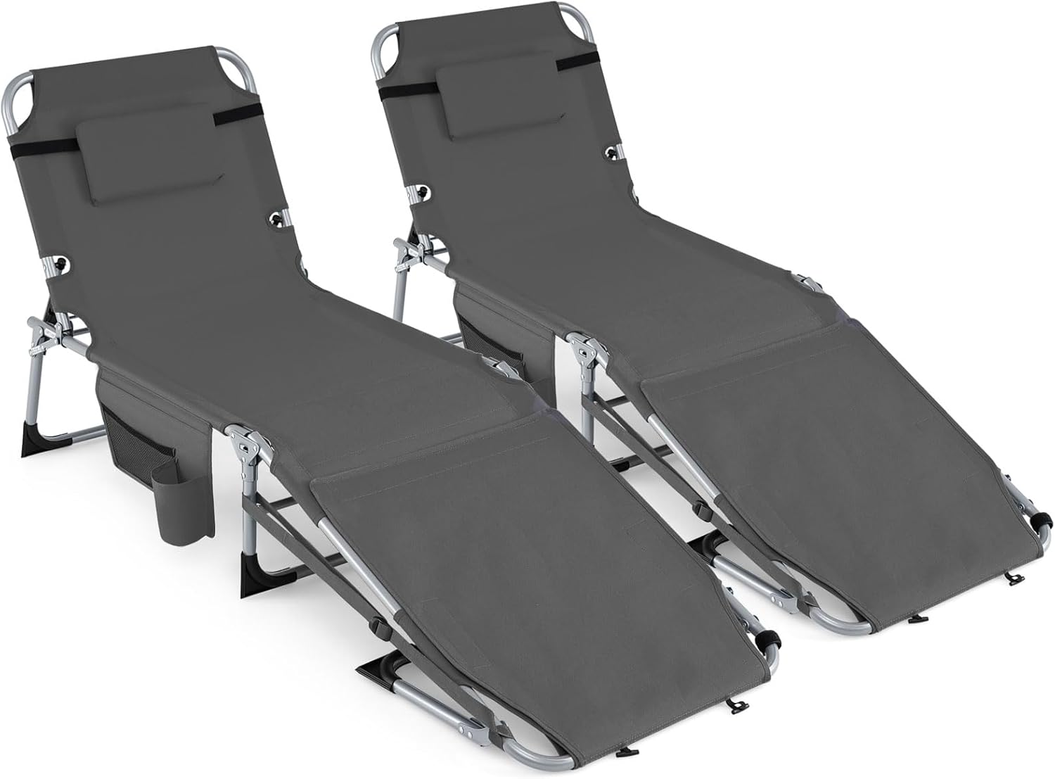GYMAX Tanning Chair, 3 in 1 Sun Bathing Lounge Chairs with Face/Arm Holes & Side Pocket, Portable Lightweight Face Down Layout Tanning Chair for Outside, Beach, Backyard, Poolside (2, Gray)