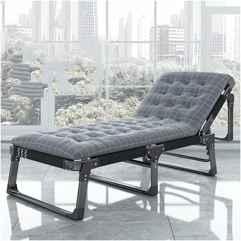 Sleeping Cots for Adults 5-Position Folding Chaise Lounge Chairs Outdoor Portable Indoor Bed Cot Lounge(A+Cushion B)