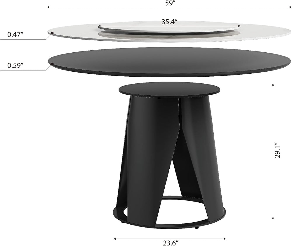 Montary 59" Modern Round Dining Table, Turntable Faux Marble Kitchen Tab...