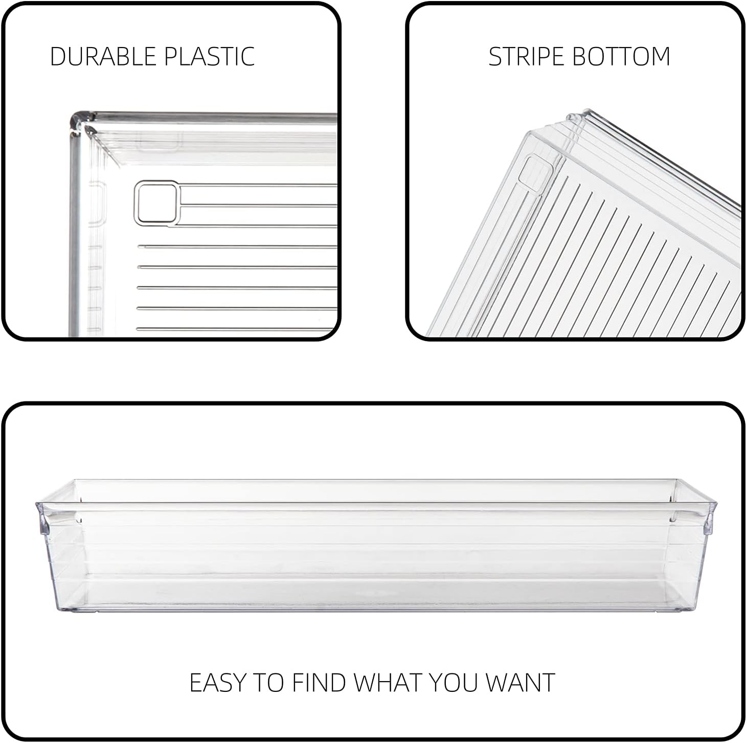4 Pack 12"x 6" Large Size Clear Plastic Desk Drawer Organizer Tray Bathroom Office Kitchen Utensils Silverware Gadgets Dividers Desk Drawer Storage Bins Container for Dresser Cosmetic Makeup