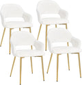 VECELO Velvet Dining Chairs Set of 4, Modern Upholstered Kitchen Chairs with Cushion, Padded Backrest and Metal Legs, White