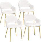 VECELO Velvet Dining Chairs Set of 4, Modern Upholstered Kitchen Chairs with Cushion, Padded Backrest and Metal Legs, White