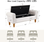 55" Linen Storage Bench, Queen End of Bed, Off-White | Linen Upholstered, Bedroom/Entryway/Closet, Storage Ottoman Bench, Window Seat, Lift-Top Storage, for Queen & King Bed