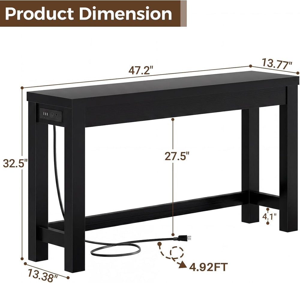 Cyclysio 47" Console Table with 2 AC Outlets & 3 USB Ports, Black | ...
