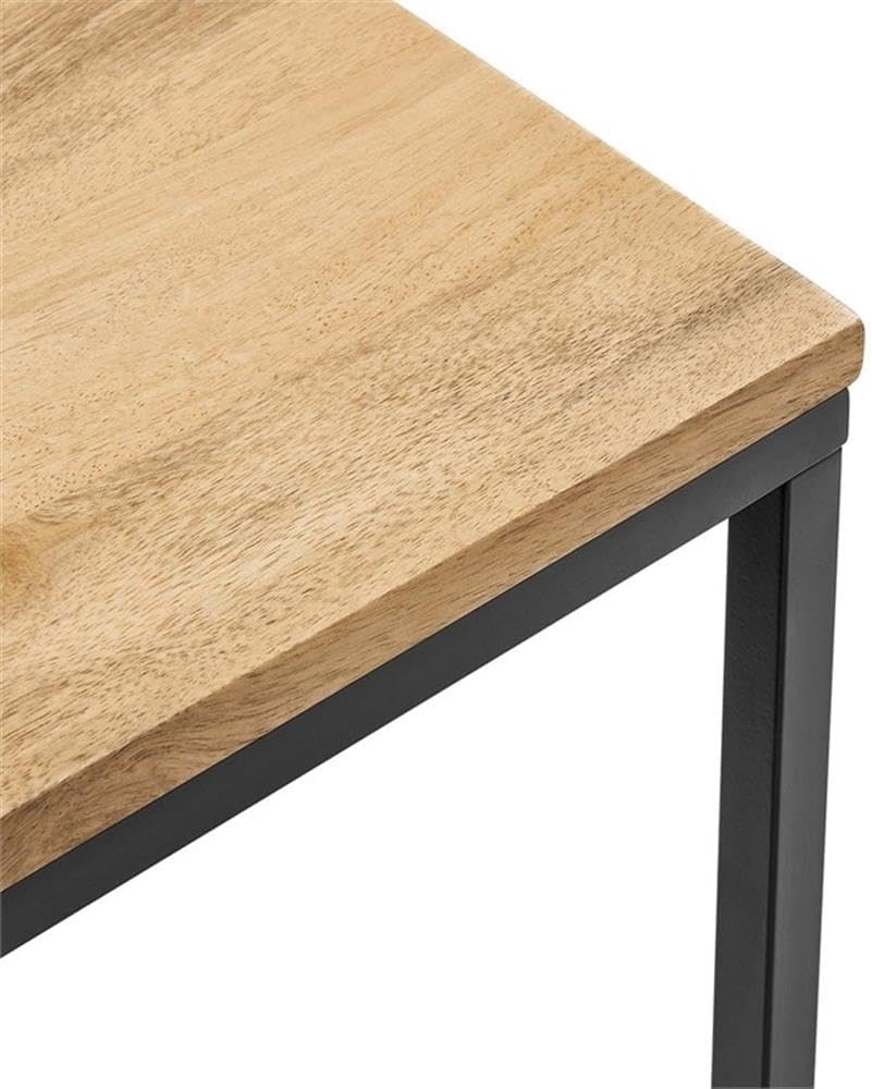 Pemberly Row Contemporary Square Wood and Metal Side Table, Solid Mango Wood ...
