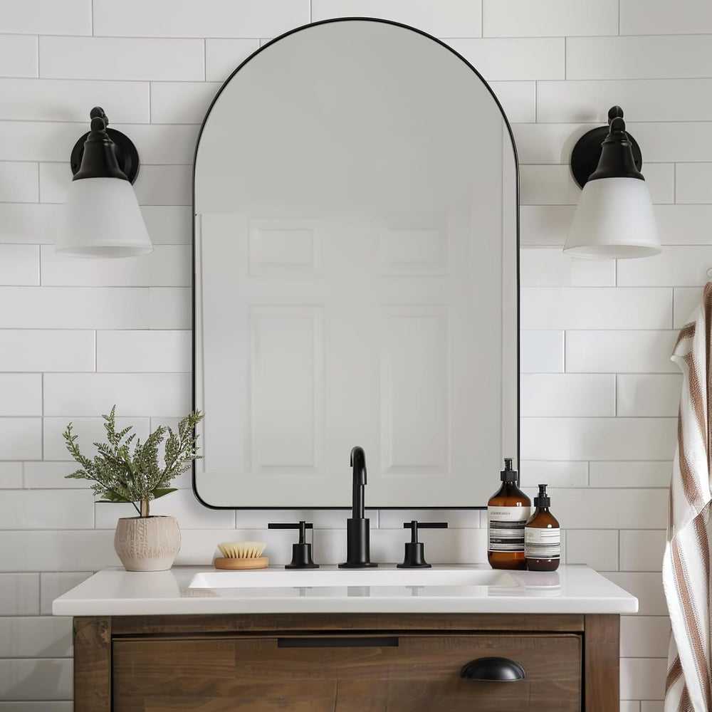 ANDY STAR Arched Mirror, 24" x 38" Black Bathroom Mirror in Stainle...