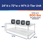Shelving Inc. 24" d x 72" w Chrome Wire Shelving with 2 Tier Shelves, Weight Capacity 800lbs Per Shelf