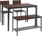 SogesHome Kitchen Table Set for 4, Compact Dining Table Chair Set with Bench, 4 Piece with Built-in Storage Racks, Metal Frame, for Apartment, Restaurant, Dark Brown