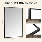Matte Black Mirror, 24x36 Inch Aluminum Framed Rectangle Mirror, Anti-Rust, Tempered Glass, Square Corner Wall Mirror for Over Sink, Vanity, Bedroom, Entryway, Horizontal/Vertical