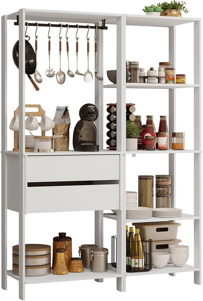 Madesa Kitchen Pantry Storage Rack with 2 Drawers, 7 Shelves and Hanging Spac...