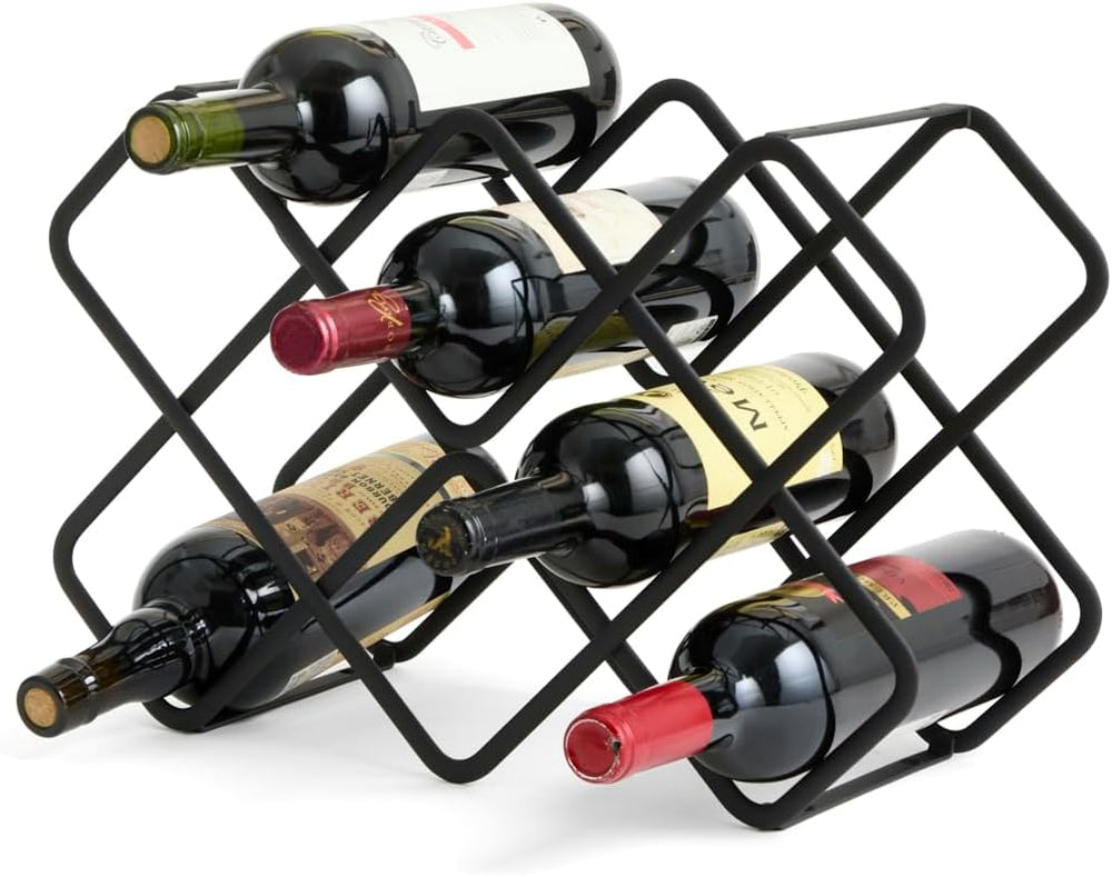 Metal Wine Rack – Matte Black Carbon Steel, 10-Bottle Countertop & Hangab...