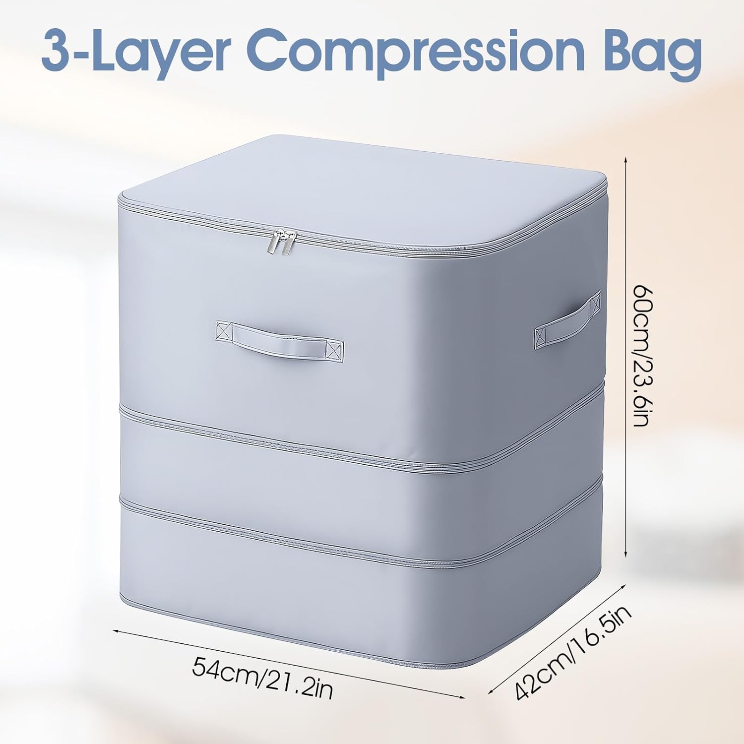 2 PCS 3-Layer Ultra Space Saving Zipper Compression Storage Bags Large Capacity Organizer Multifunctional Comforter Storage Bag for Comforters Blankets Bedding and Seasonal Clothing Gray