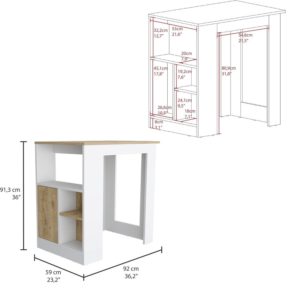 Kitchen Island with 1-Door Cabinet and Side Shelves | Push-to-open cabinet wi...