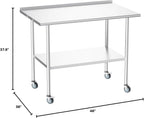 Atelicf NSF Stainless Steel Prep Table 30X48 inch, Backsplash & Casters | Mobile commercial-grade table for restaurants, kitchens, food trucks, breweries, bars, garages, and BBQ