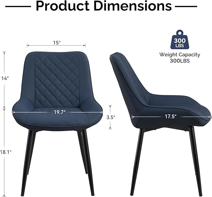 Dining Chair Set of 2, Modern Dining Chairs with Thick Cushions, Faux Leather...