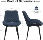 Dining Chair Set of 3, Modern Dining Chairs with Thick Cushions, Faux Leather Upholstered Kitchen Dining Room Chairs with Metal Adjustable Legs for Dining Living Room, Blue