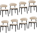 Farmhouse Dining Chairs Set of 8, Mid Century Modern Fabric Upholstered Kitchen Chairs, Wooden Dining Room Chair with Curved Back&Black Legs for Kitchen Dining Room Restaurant Cafe, Beige, Only Chairs