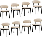 Farmhouse Dining Chairs Set of 8, Mid Century Modern Fabric Upholstered Kitchen Chairs, Wooden Dining Room Chair with Curved Back&Black Legs for Kitchen Dining Room Restaurant Cafe, Beige, Only Chairs