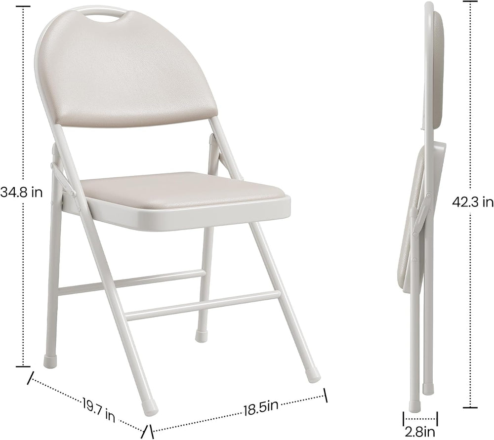 IDEALHOUSE 4 Pack Folding Chairs with PU Leather Padded Cushion, 350lbs Capac...