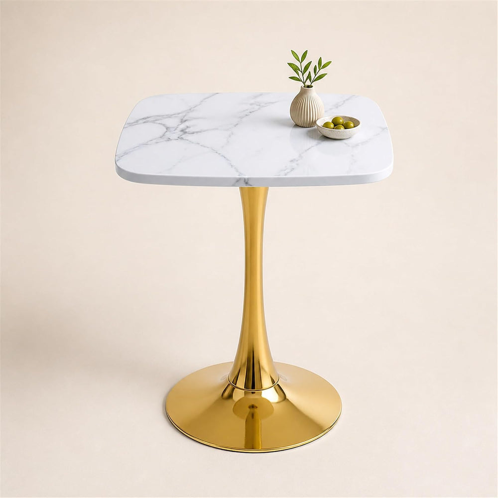 24" White Marble-Look Square Tulip Dining Table for 1-2 (No Chairs) | Go...