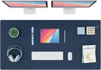 K KNODEL Large Office Leather Desk Mat, Mouse and Keyboard Pad, Computer and Laptop Mat, Desktop Protector and Cover, Writing Pad and Blotter (47.2"x23.6", Dark Blue)