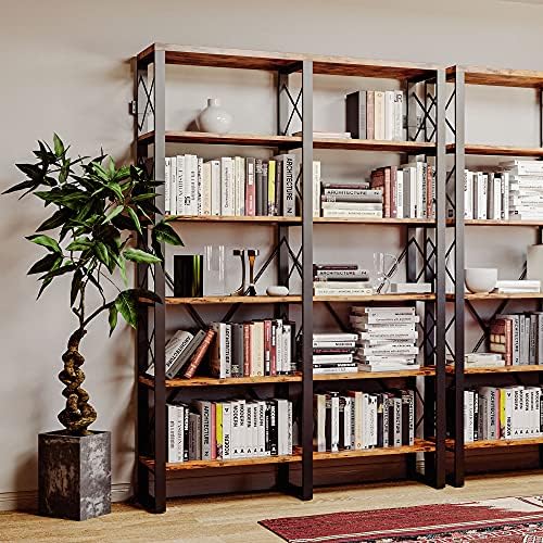 IRONCK Bookshelf Double Wide 6-Tier 76" H, Open Large Bookcase, Industri...