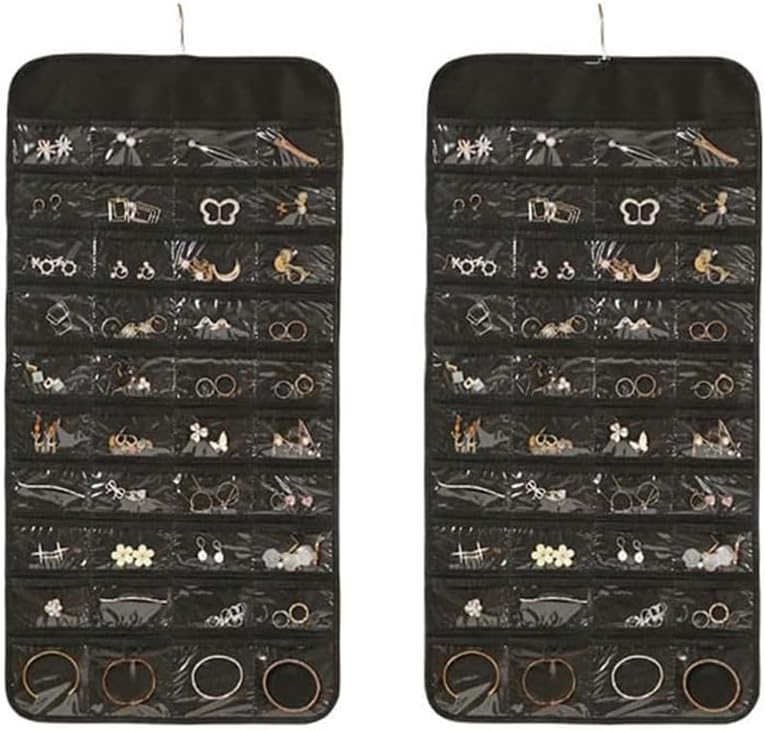 80 Pockets Double Sided Hanging Jewelry Organizer - Storage Bag for Earrings Necklaces & More