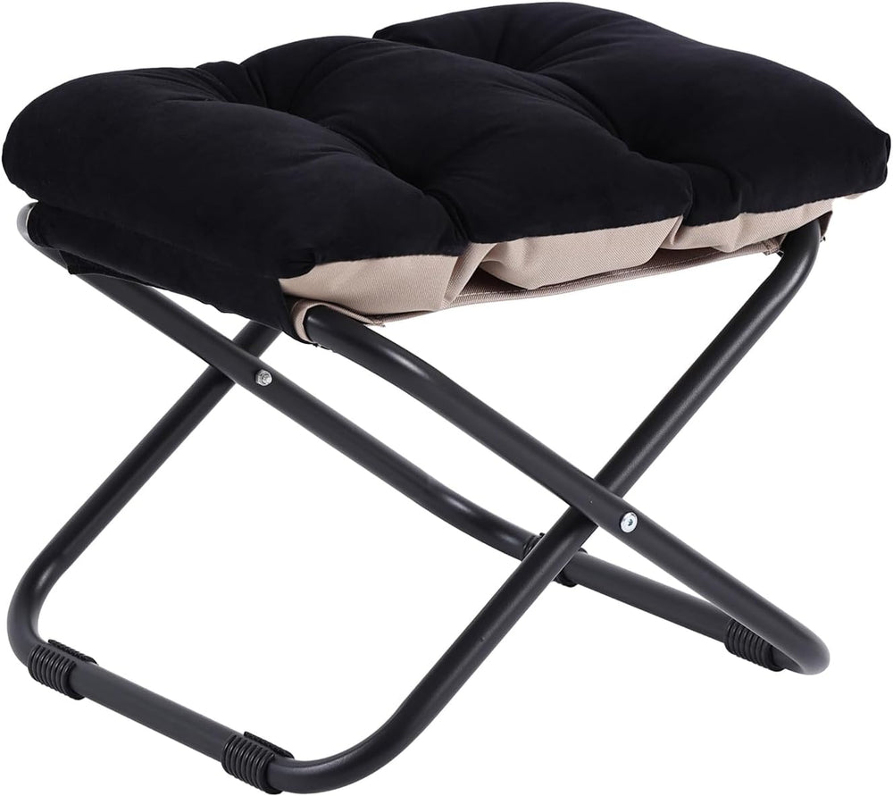 Welnow 16''(H) Folding Ottoman Foot Stool with Detachable Cushion, Bl...