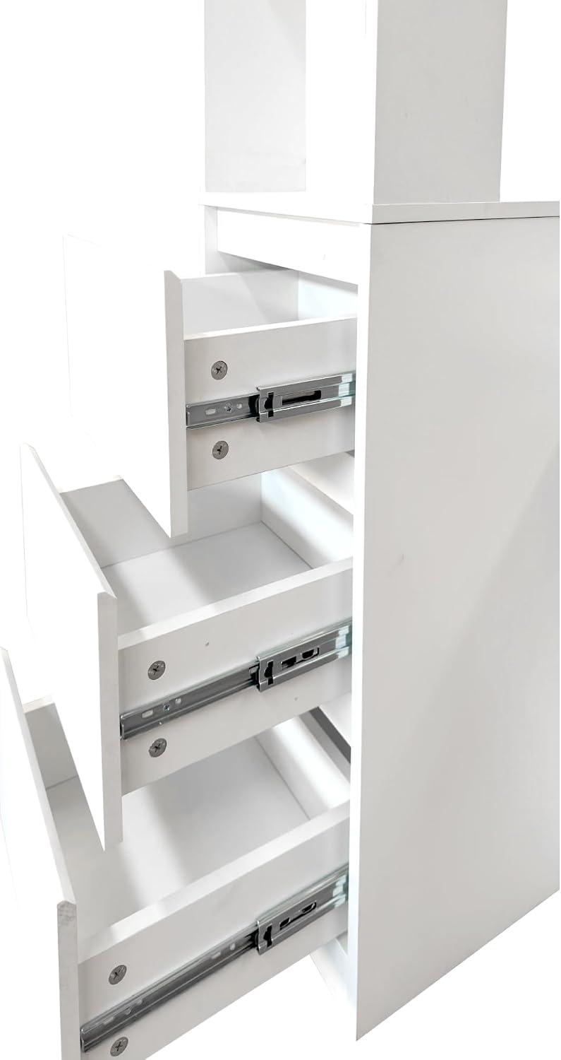 Modern 70.87" Tall Storage Cabinet with 5 Drawers, Glass Doors and Displ...