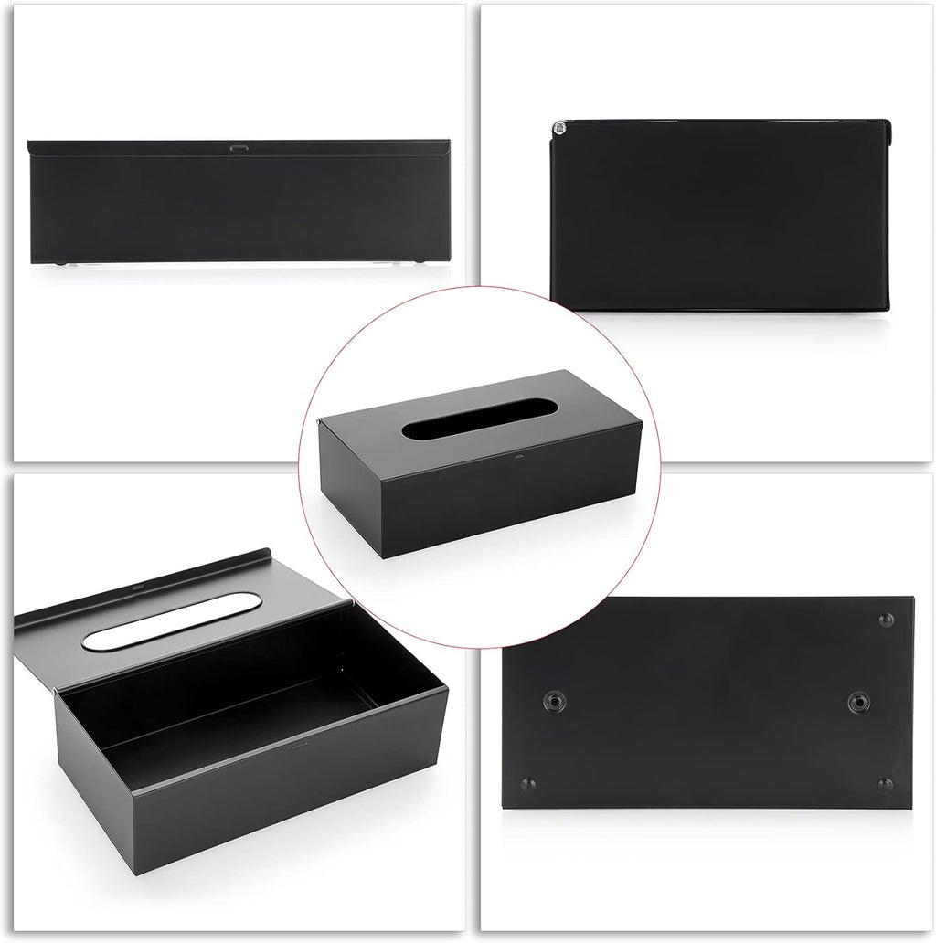 Sumnacon Rectangular Tissue Box Cover - Stylish Stainless Steel Tissue Box Holder, Modern Metal Facial Tissue Holder for Dresser Table Night Stand Bathroom Vanity Home Office Bar Decor, Black