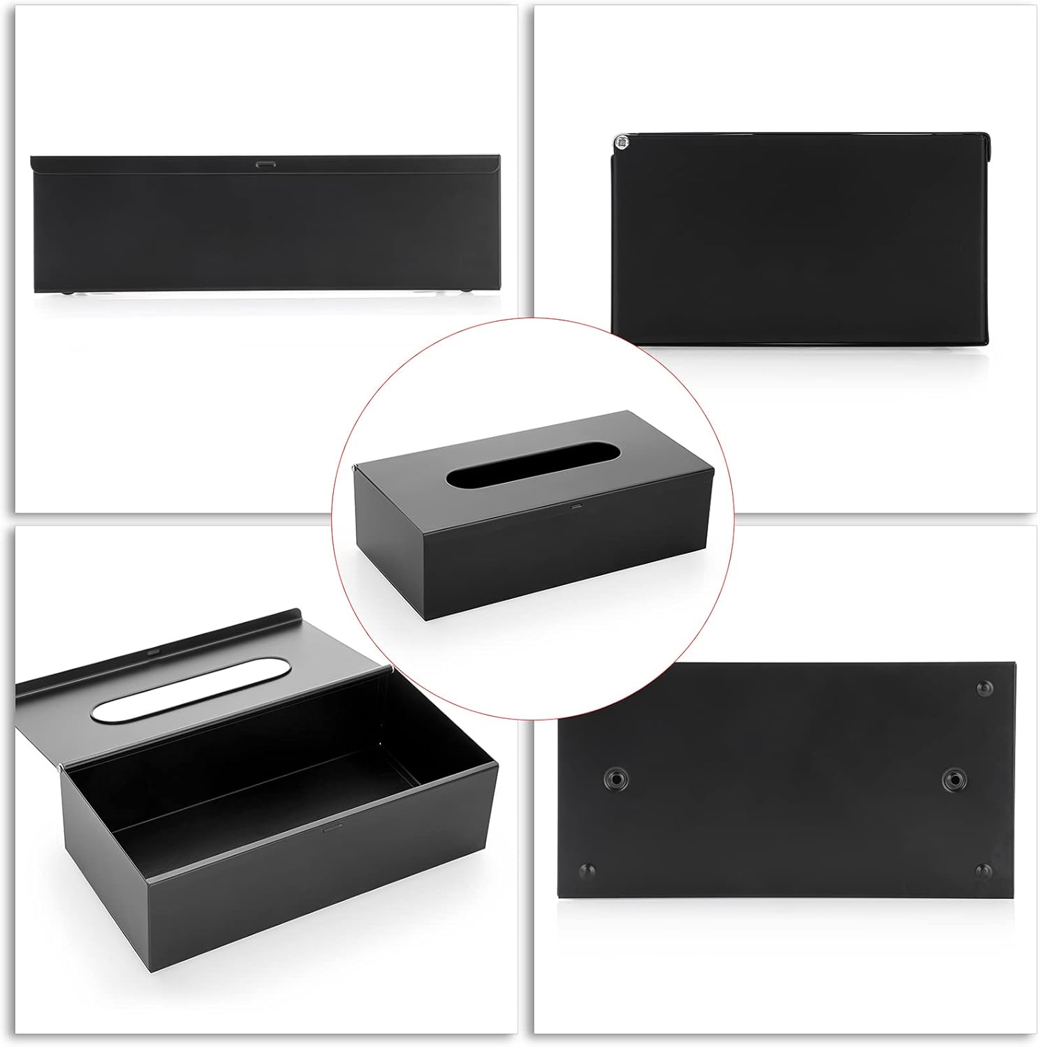 Sumnacon Rectangular Tissue Box Cover - Stylish Stainless Steel Tissue Box Holder, Modern Metal Facial Tissue Holder for Dresser Table Night Stand Bathroom Vanity Home Office Bar Decor, Black