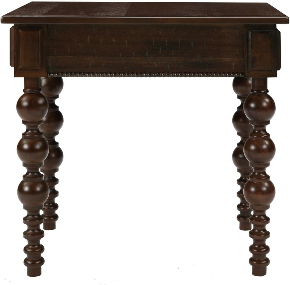 KEIKI Solid Rubber Wood Round Side End Table with Storage Drawer, Traditional...