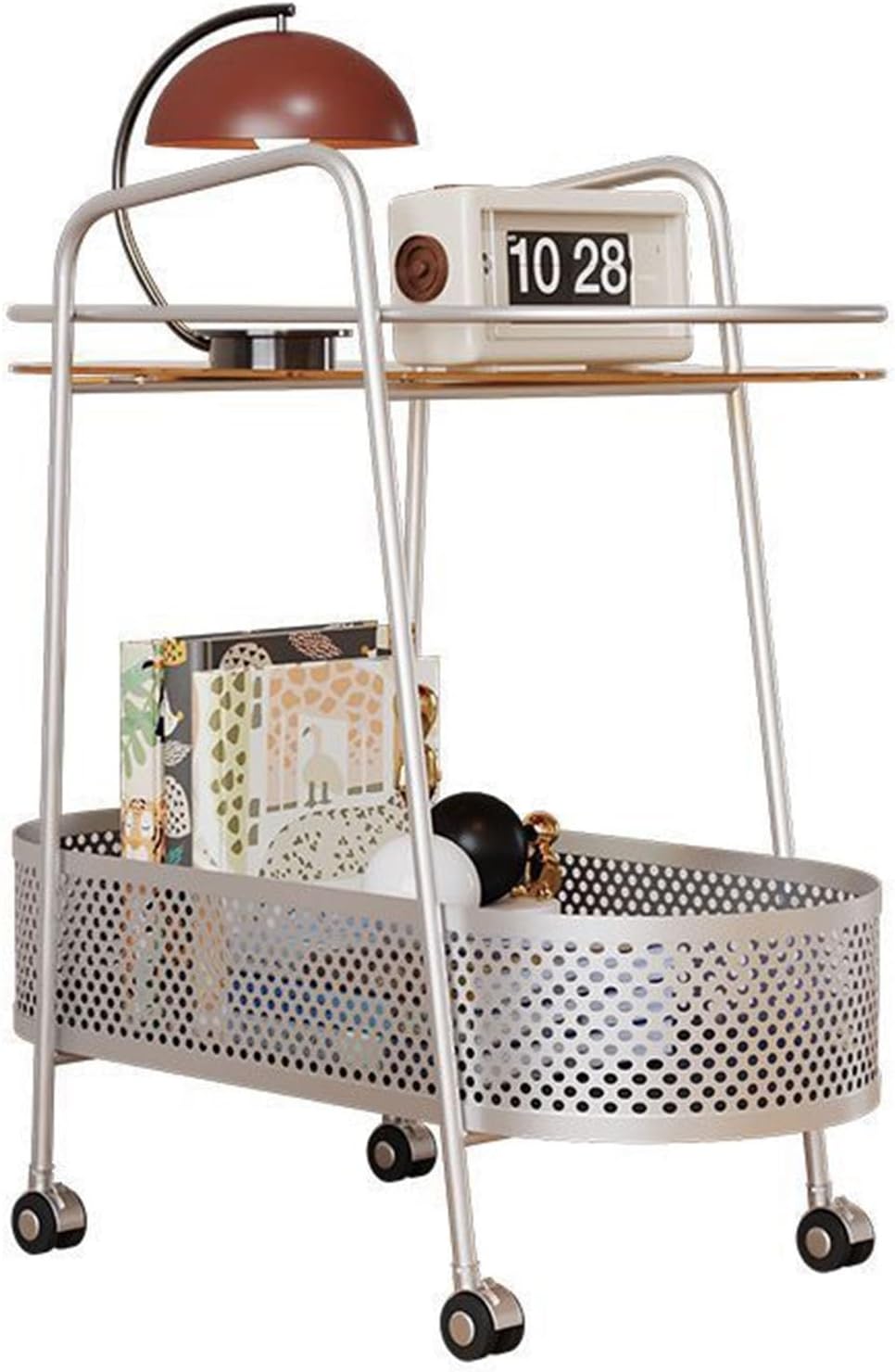 Double Layer Trolly Side Table, Metal Rolling Cart Storage Shelf, Side Table ...